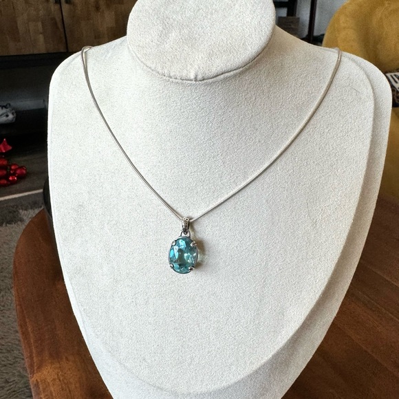 Silpada Sterling Silver and Aqua Glass Pendant Necklace - Picture 4 of 9